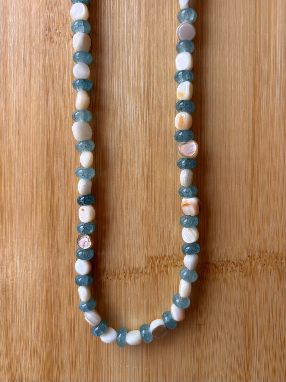 Ocean-Blue and White Shell Bead Necklace